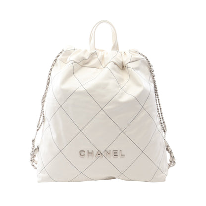 シャネル 22 ラージ バックパック リュックサック レザー ホワイト シルバー金具 シャネル バッグ CHANEL