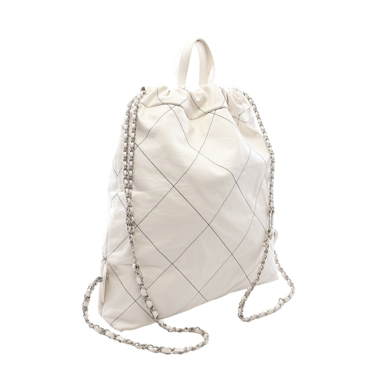 シャネル 22 ラージ バックパック リュックサック レザー ホワイト シルバー金具 シャネル バッグ CHANEL
