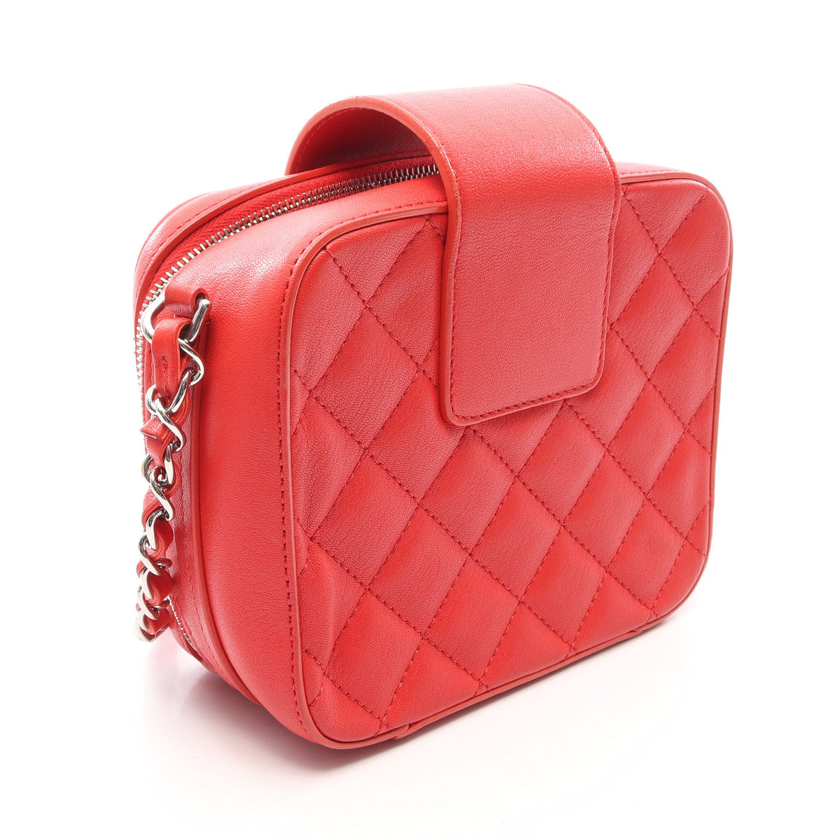 マトラッセ ハーフココ カメラバッグ チェーンショルダーバッグ レザー レッド シルバー金具 シャネル バッグ CHANEL