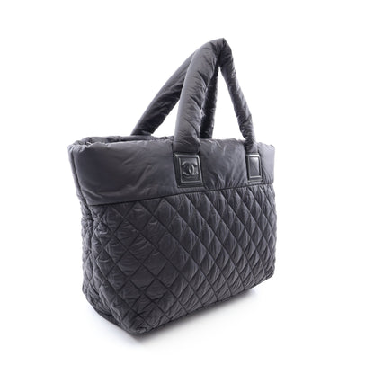 コココクーンMM ハンドバッグ トートバッグ ナイロン レザー ブラック シルバー金具 シャネル バッグ CHANEL