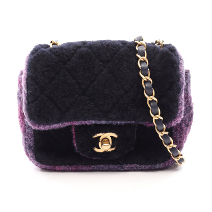 ミニマトラッセ チェーンショルダーバッグ ボア ツイード ダークネイビー パープル ゴールド金具 シャネル バッグ CHANEL
