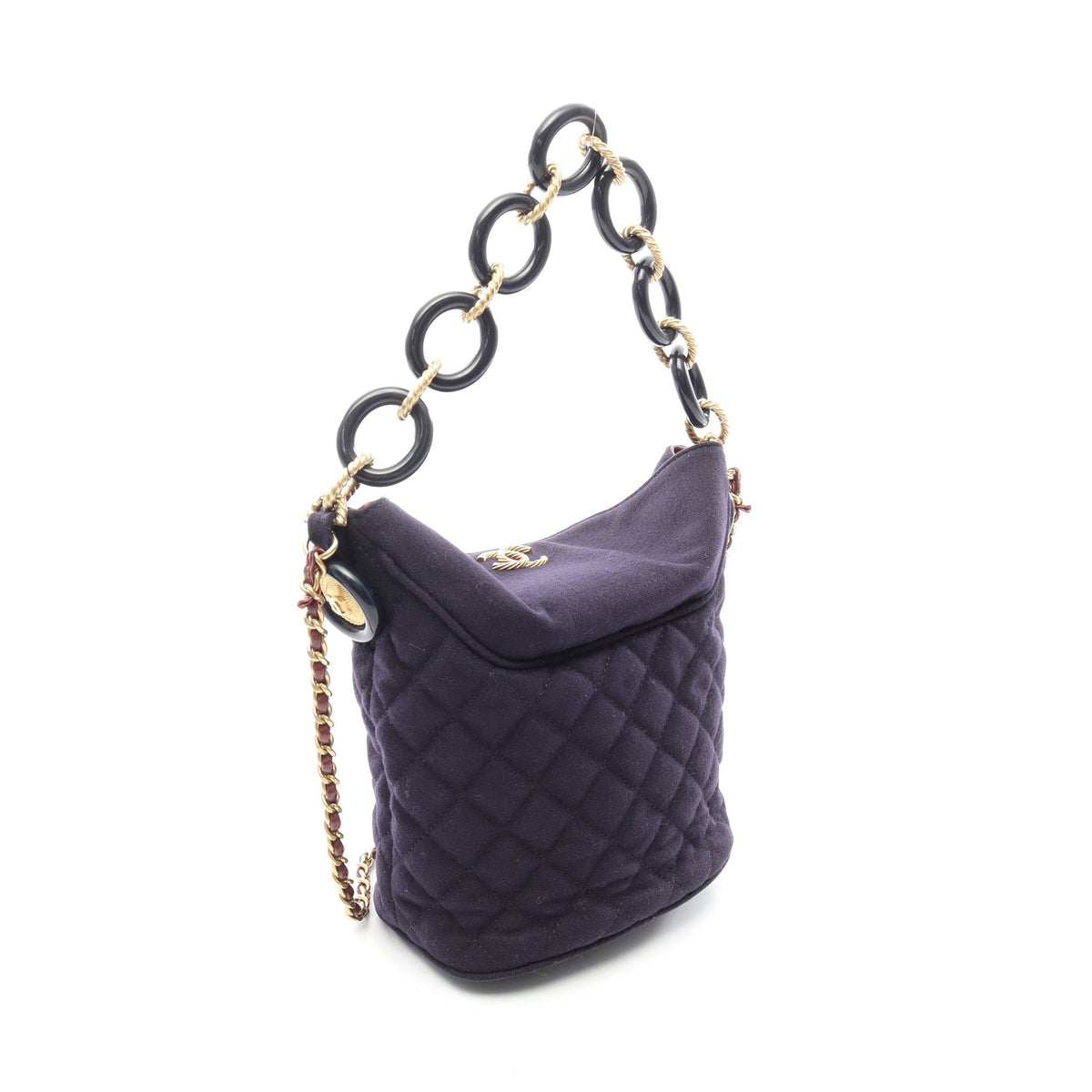 パリハンブルク マトラッセ 2WAY チェーンショルダーバッグ ウール レザー ネイビー ゴールド金具 シャネル バッグ CHANEL