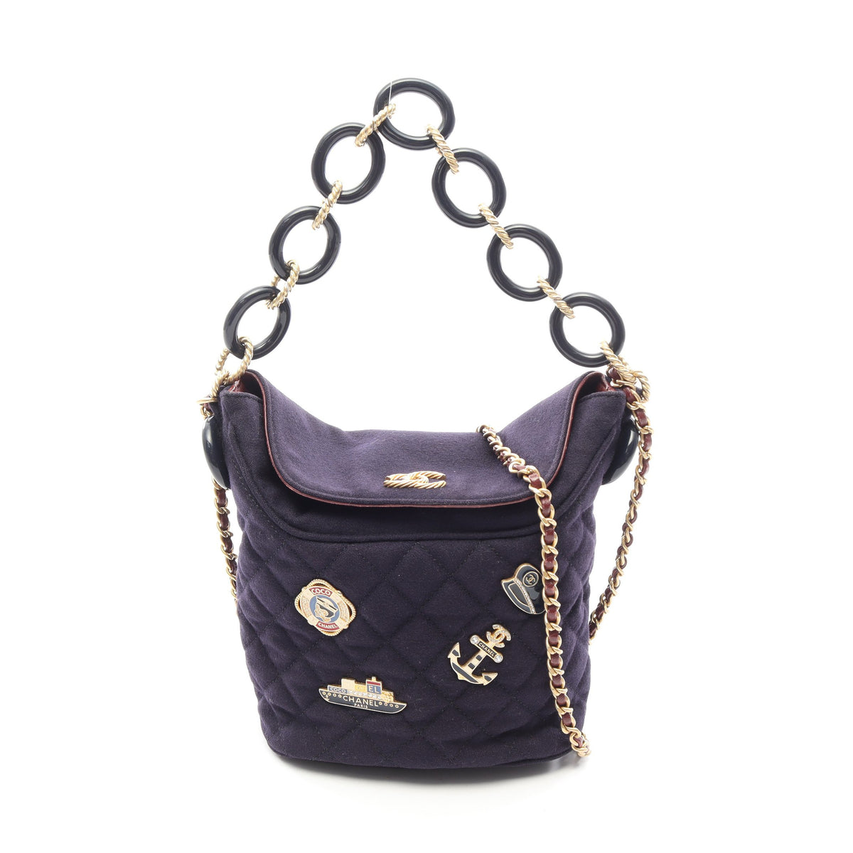 パリハンブルク マトラッセ 2WAY チェーンショルダーバッグ ウール レザー ネイビー ゴールド金具 シャネル バッグ CHANEL