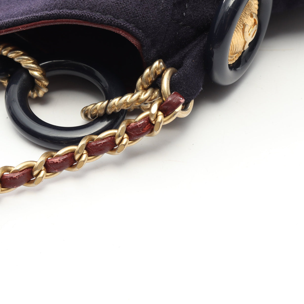 パリハンブルク マトラッセ 2WAY チェーンショルダーバッグ ウール レザー ネイビー ゴールド金具 シャネル バッグ CHANEL
