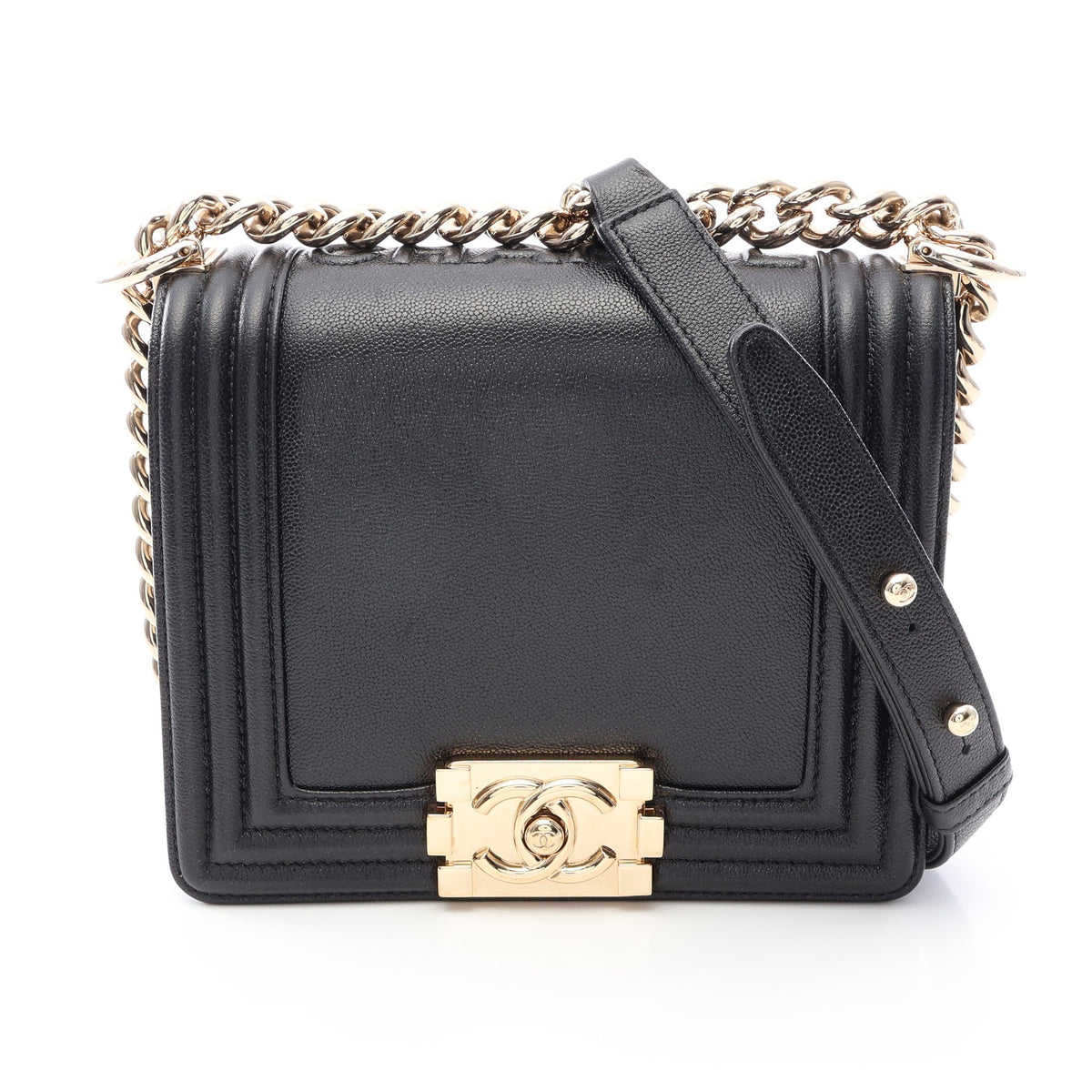 ボーイシャネル チェーンショルダーバッグ レザー ブラック ゴールド金具 シャネル バッグ CHANEL