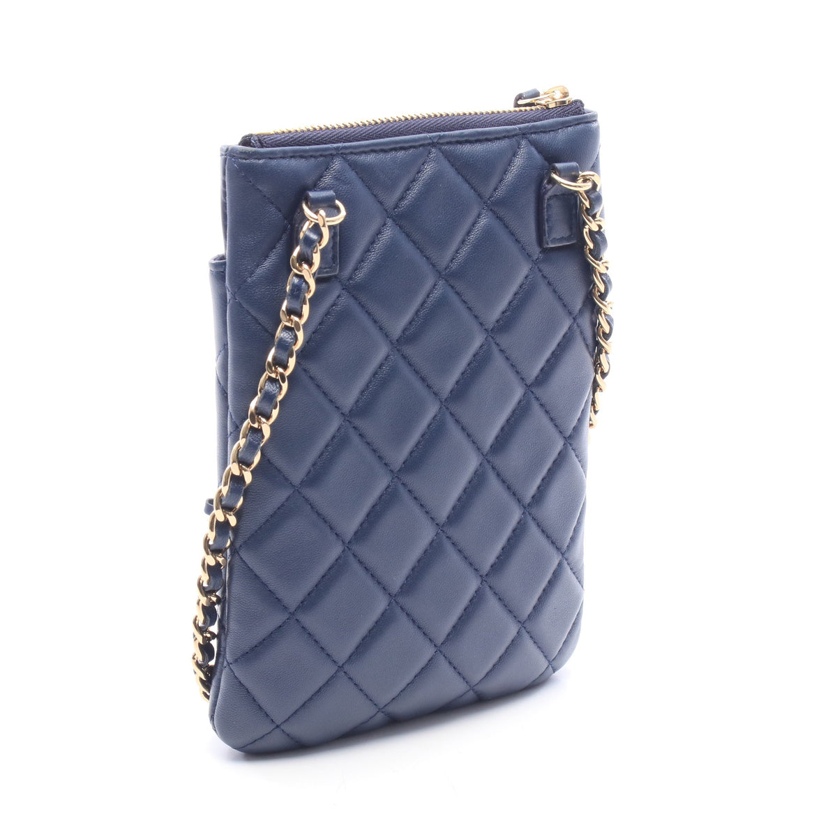 マトラッセ フォンケース チェーンショルダーバッグ ラムスキン ネイビー ゴールド金具 シャネル バッグ CHANEL
