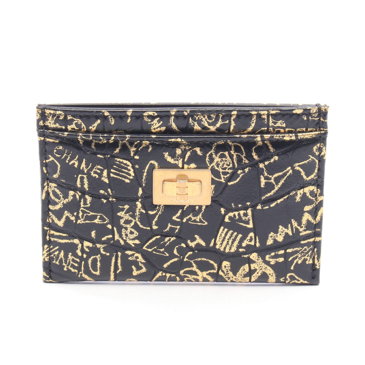 2.55 グラフィティ カードケース レザー ブラック ゴールド ゴールド金具 シャネル 財布・小物 CHANEL