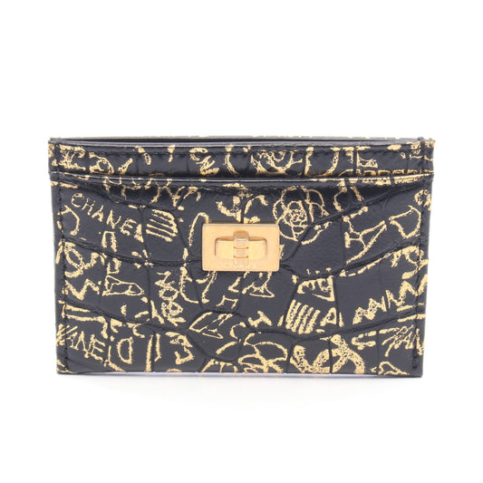 2.55 グラフィティ カードケース レザー ブラック ゴールド ゴールド金具 シャネル 財布・小物 CHANEL