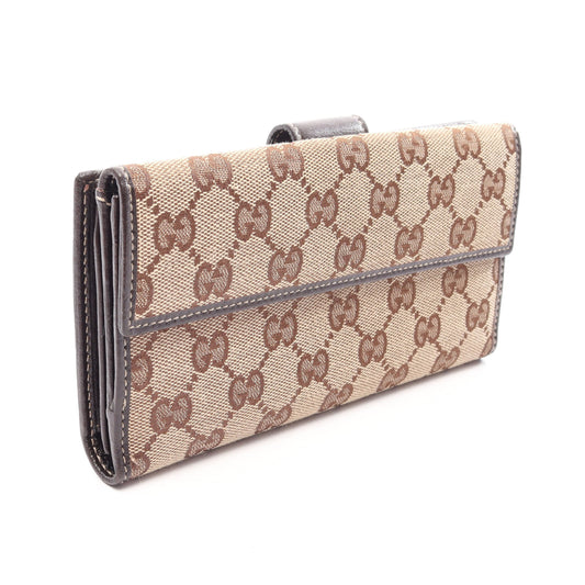 GGキャンバス 二つ折り長財布 キャンバス レザー ベージュ ダークブラウン グッチ 財布・小物 GUCCI
