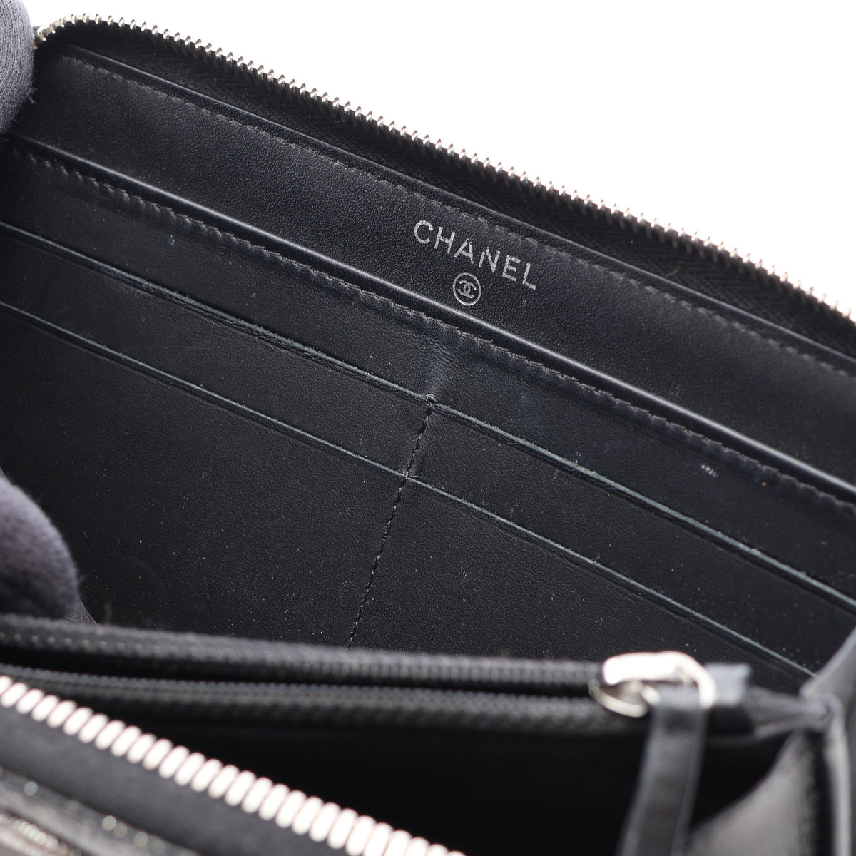 マトラッセ ラメ ラウンドファスナー長財布 キャビアスキン ブラック シルバー金具 シャネル 財布・小物 CHANEL