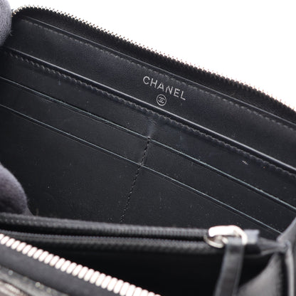 マトラッセ ラメ ラウンドファスナー長財布 キャビアスキン ブラック シルバー金具 シャネル 財布・小物 CHANEL