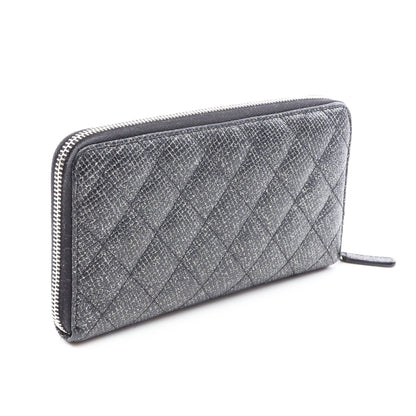 マトラッセ ラメ ラウンドファスナー長財布 キャビアスキン ブラック シルバー金具 シャネル 財布・小物 CHANEL