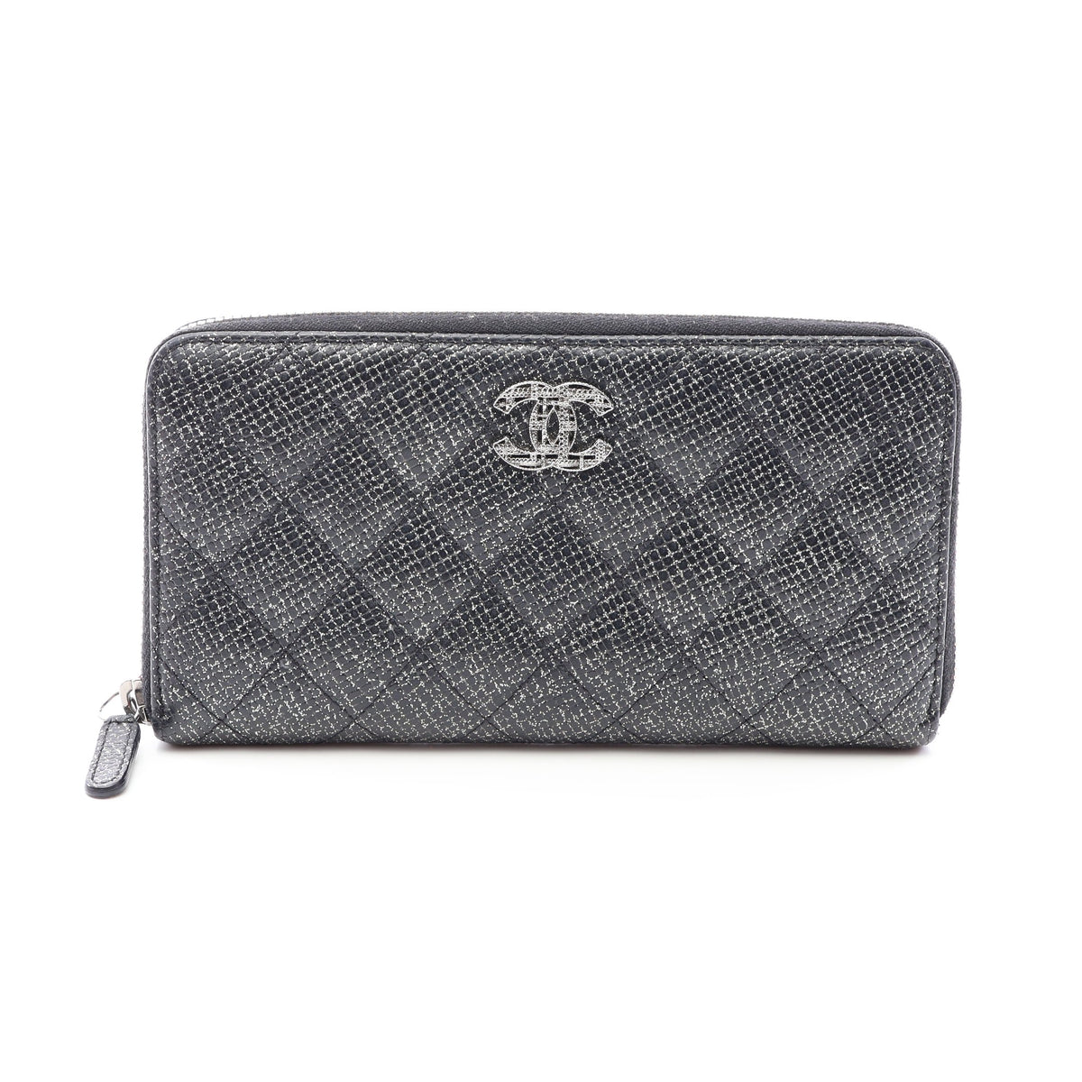 マトラッセ ラメ ラウンドファスナー長財布 キャビアスキン ブラック シルバー金具 シャネル 財布・小物 CHANEL