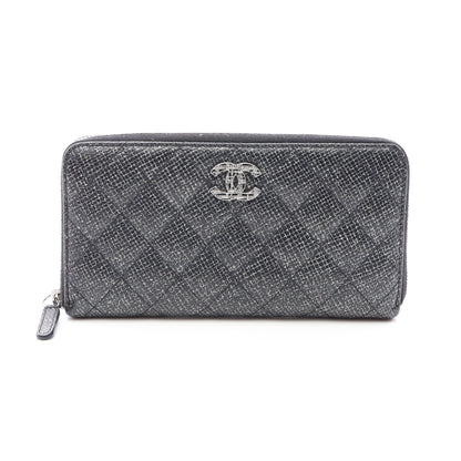 マトラッセ ラメ ラウンドファスナー長財布 キャビアスキン ブラック シルバー金具 シャネル 財布・小物 CHANEL