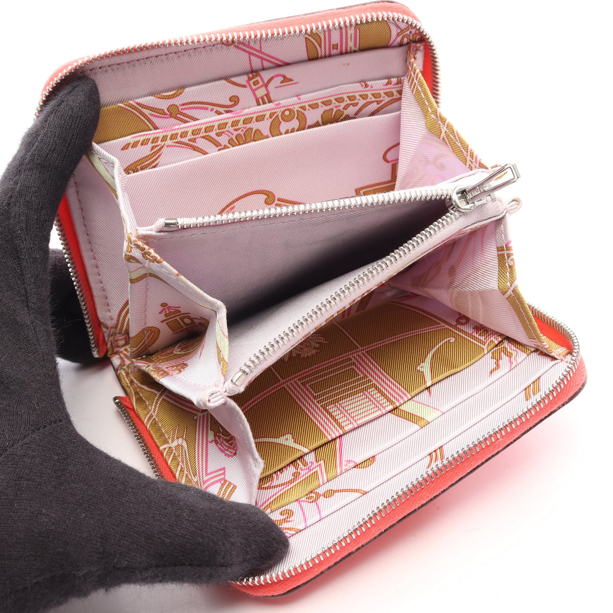 アザップシルクイン コンパクト ローズテキサス ラウンドファスナー財布 ヴォーエプソン ピンクレッド シルバー金具 U刻印 エルメス 財布・小物 HERMES