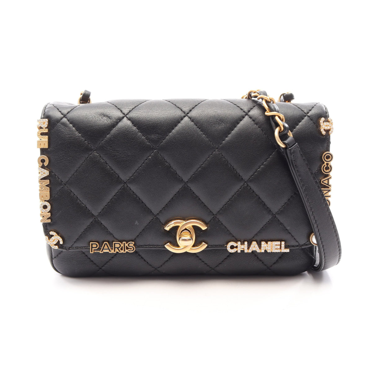 ミニ フラップ バッグ マトラッセ チェーンショルダーバッグ レザー ブラック ゴールド金具 シャネル バッグ CHANEL