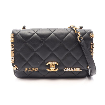 ミニ フラップ バッグ マトラッセ チェーンショルダーバッグ レザー ブラック ゴールド金具 シャネル バッグ CHANEL