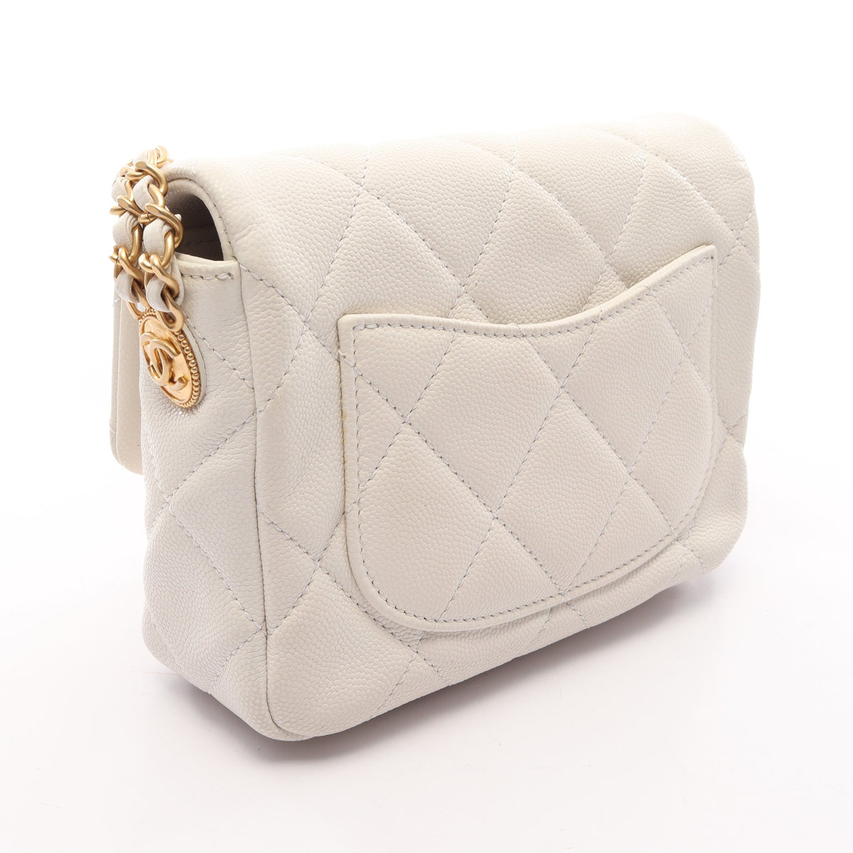 マトラッセ ミニフラップ チェーンショルダーバッグ キャビアスキン ホワイト ゴールド金具 シャネル バッグ CHANEL
