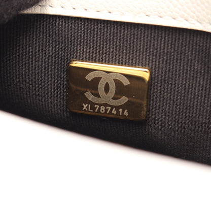マトラッセ ミニフラップ チェーンショルダーバッグ キャビアスキン ホワイト ゴールド金具 シャネル バッグ CHANEL