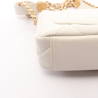 マトラッセ ミニフラップ チェーンショルダーバッグ キャビアスキン ホワイト ゴールド金具 シャネル バッグ CHANEL