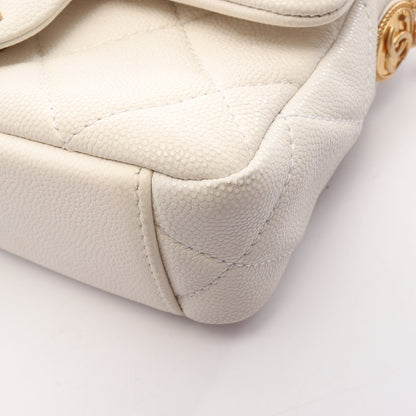 マトラッセ ミニフラップ チェーンショルダーバッグ キャビアスキン ホワイト ゴールド金具 シャネル バッグ CHANEL