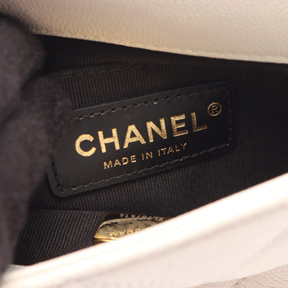 マトラッセ ミニフラップ チェーンショルダーバッグ キャビアスキン ホワイト ゴールド金具 シャネル バッグ CHANEL