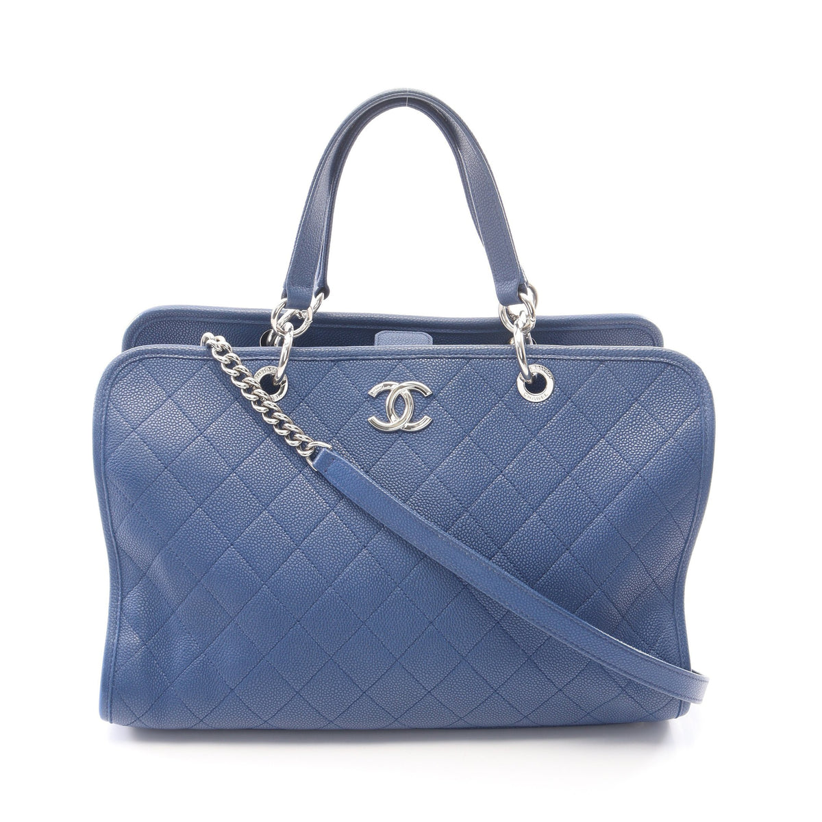 マトラッセ 2WAY ハンドバッグ トートバッグ キャビアスキン ブルー シルバー金具 シャネル バッグ CHANEL