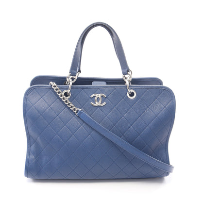 マトラッセ 2WAY ハンドバッグ トートバッグ キャビアスキン ブルー シルバー金具 シャネル バッグ CHANEL