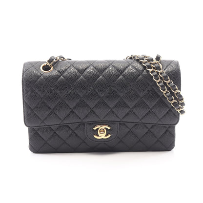 マトラッセ Wフラップ Wチェーンショルダーバッグ キャビアスキン ブラック ゴールド金具 シャネル バッグ CHANEL