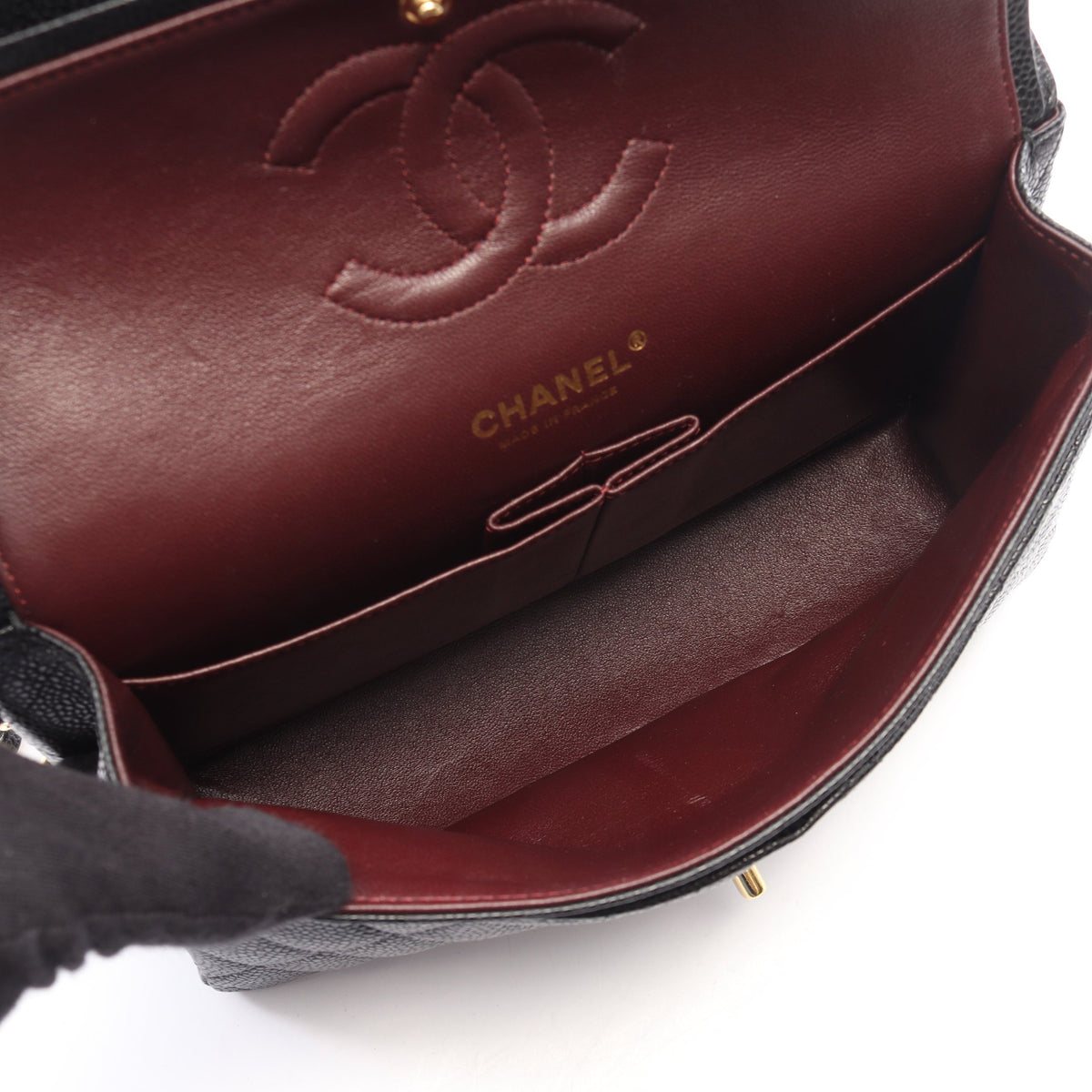 マトラッセ Wフラップ Wチェーンショルダーバッグ キャビアスキン ブラック ゴールド金具 シャネル バッグ CHANEL