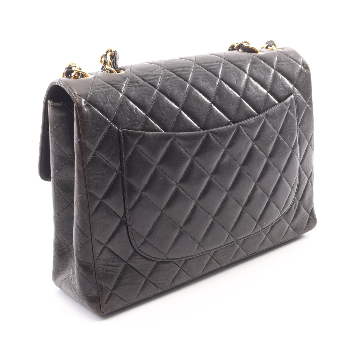 デカマトラッセ30 シングルフラップ Wチェーンショルダーバッグ ラムスキン ブラック ゴールド金具 シャネル バッグ CHANEL