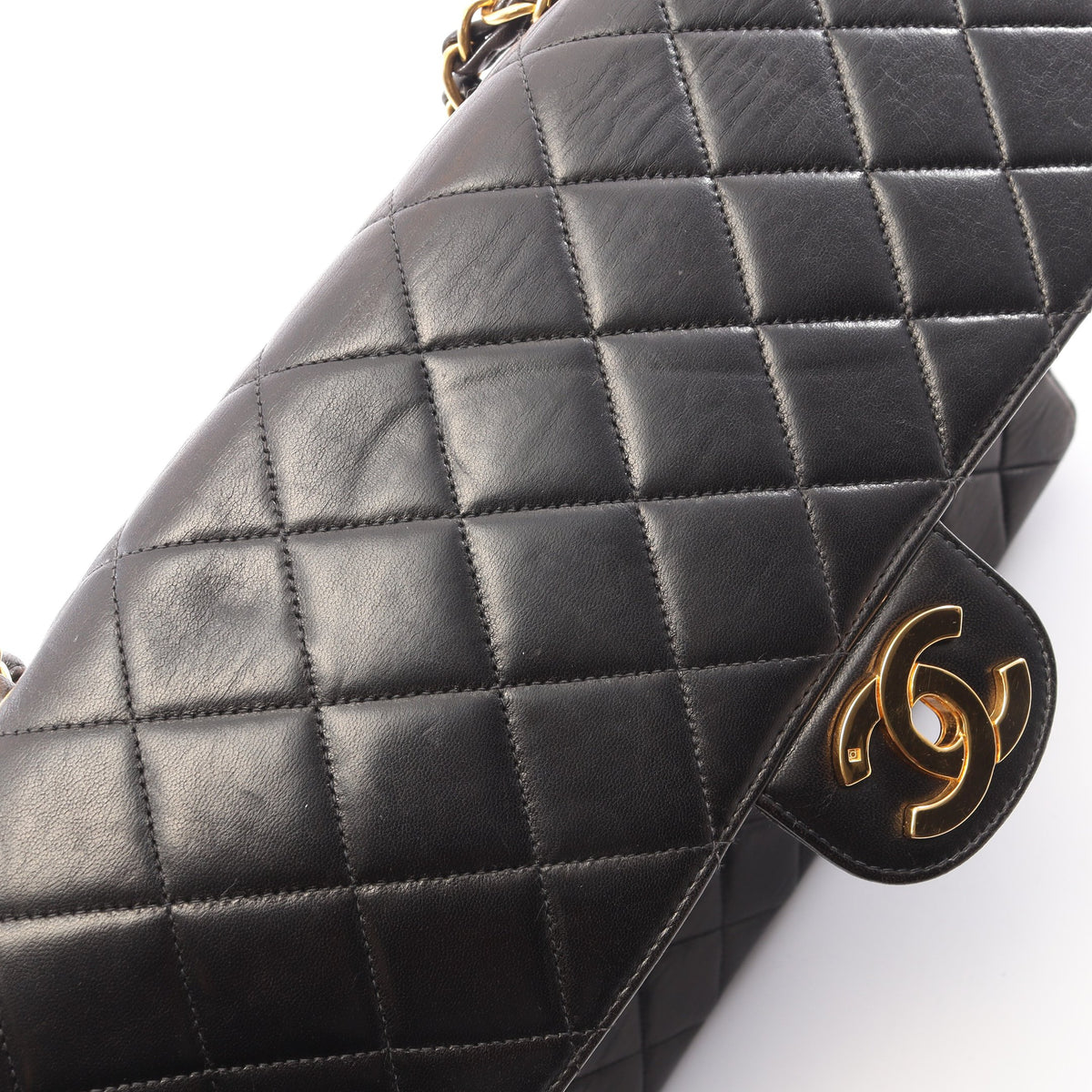 デカマトラッセ30 シングルフラップ Wチェーンショルダーバッグ ラムスキン ブラック ゴールド金具 シャネル バッグ CHANEL