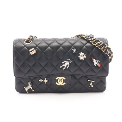 マトラッセ Wフラップ 宇宙アイコン Wチェーンショルダーバッグ ラムスキン ブラック ゴールド金具 シャネル バッグ CHANEL