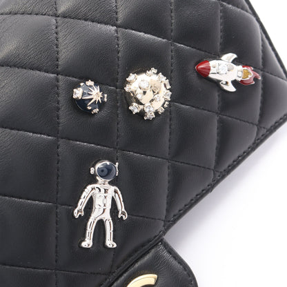 マトラッセ Wフラップ 宇宙アイコン Wチェーンショルダーバッグ ラムスキン ブラック ゴールド金具 シャネル バッグ CHANEL