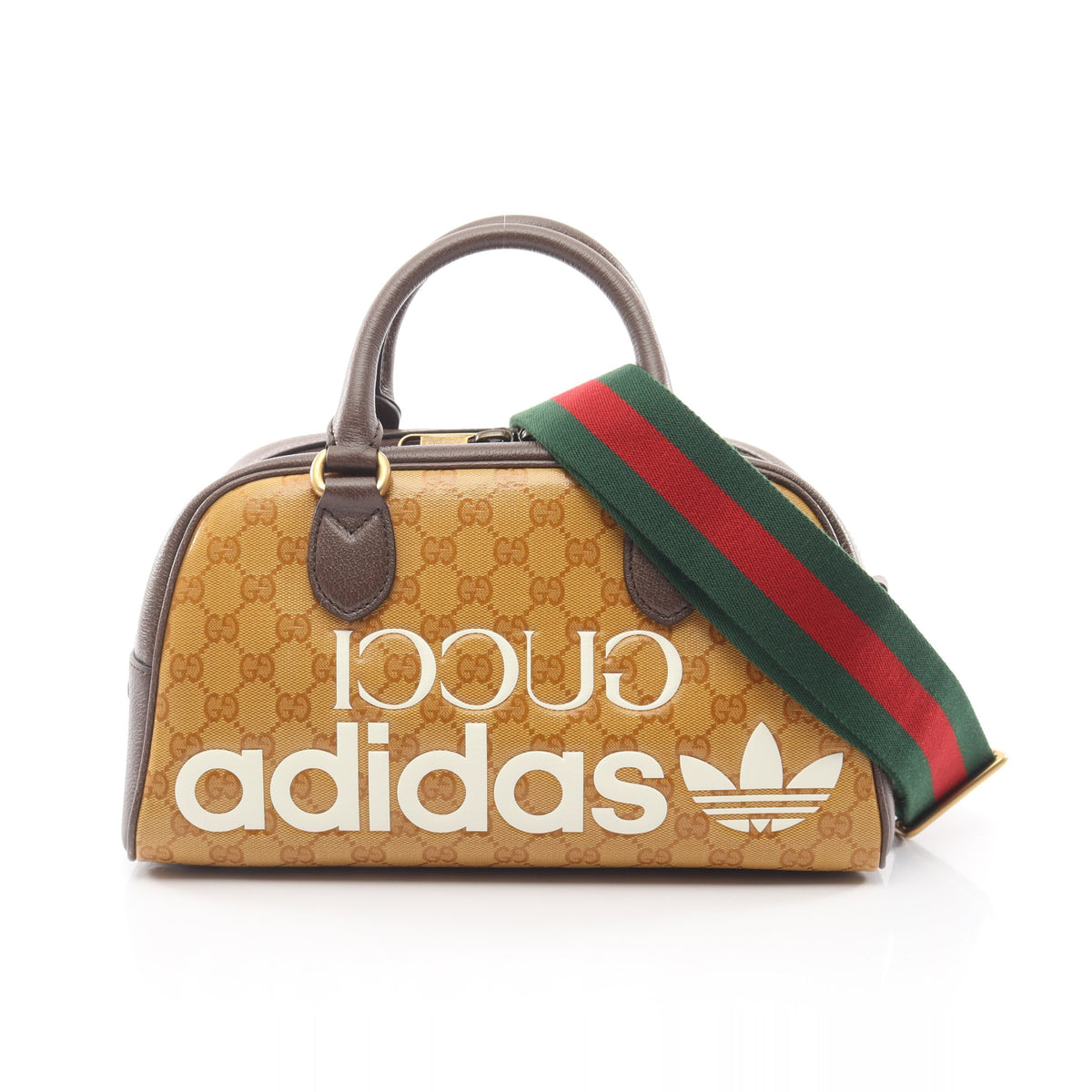 GUCCI × adidas ミニ ダッフルバッグ GGクリスタル 2WAY ハンドバッグ コーティングキャンバス レザー ベージュ ブラウン ホワイト グッチ バッグ GUCCI