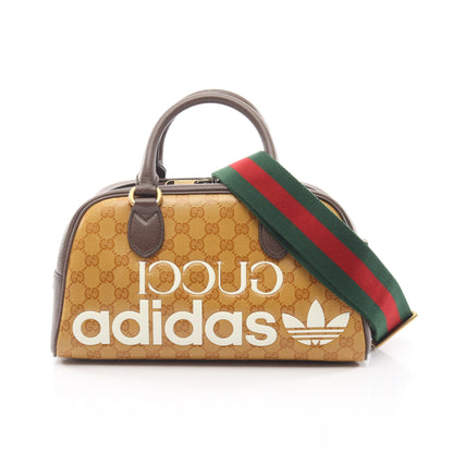 GUCCI × adidas ミニ ダッフルバッグ GGクリスタル 2WAY ハンドバッグ コーティングキャンバス レザー ベージュ ブラウン ホワイト グッチ バッグ GUCCI