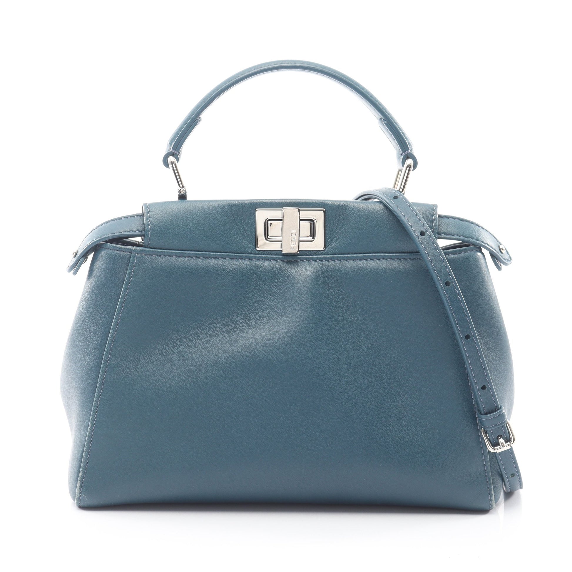 ミニピーカブー 2WAY ハンドバッグ レザー ダークブルー フェンディ バッグ FENDI