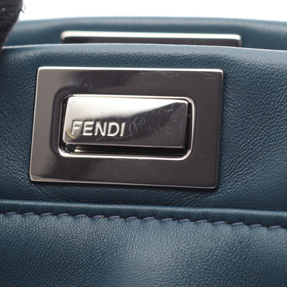 ミニピーカブー 2WAY ハンドバッグ レザー ダークブルー フェンディ バッグ FENDI