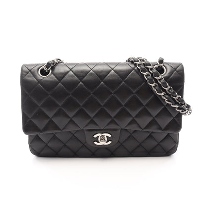 マトラッセ Wフラップ Wチェーンショルダーバッグ ラムスキン ブラック シルバー金具 シャネル バッグ CHANEL