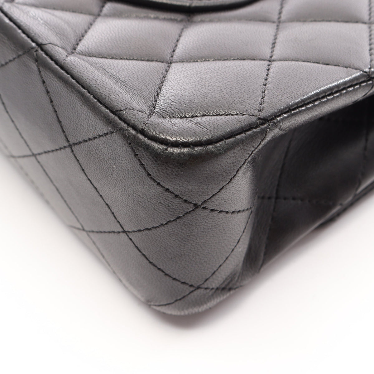 マトラッセ Wフラップ Wチェーンショルダーバッグ ラムスキン ブラック シルバー金具 シャネル バッグ CHANEL