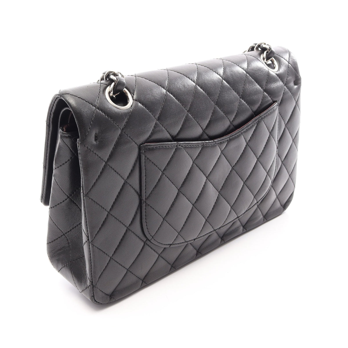 マトラッセ Wフラップ Wチェーンショルダーバッグ ラムスキン ブラック シルバー金具 シャネル バッグ CHANEL