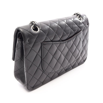 マトラッセ Wフラップ Wチェーンショルダーバッグ ラムスキン ブラック シルバー金具 シャネル バッグ CHANEL