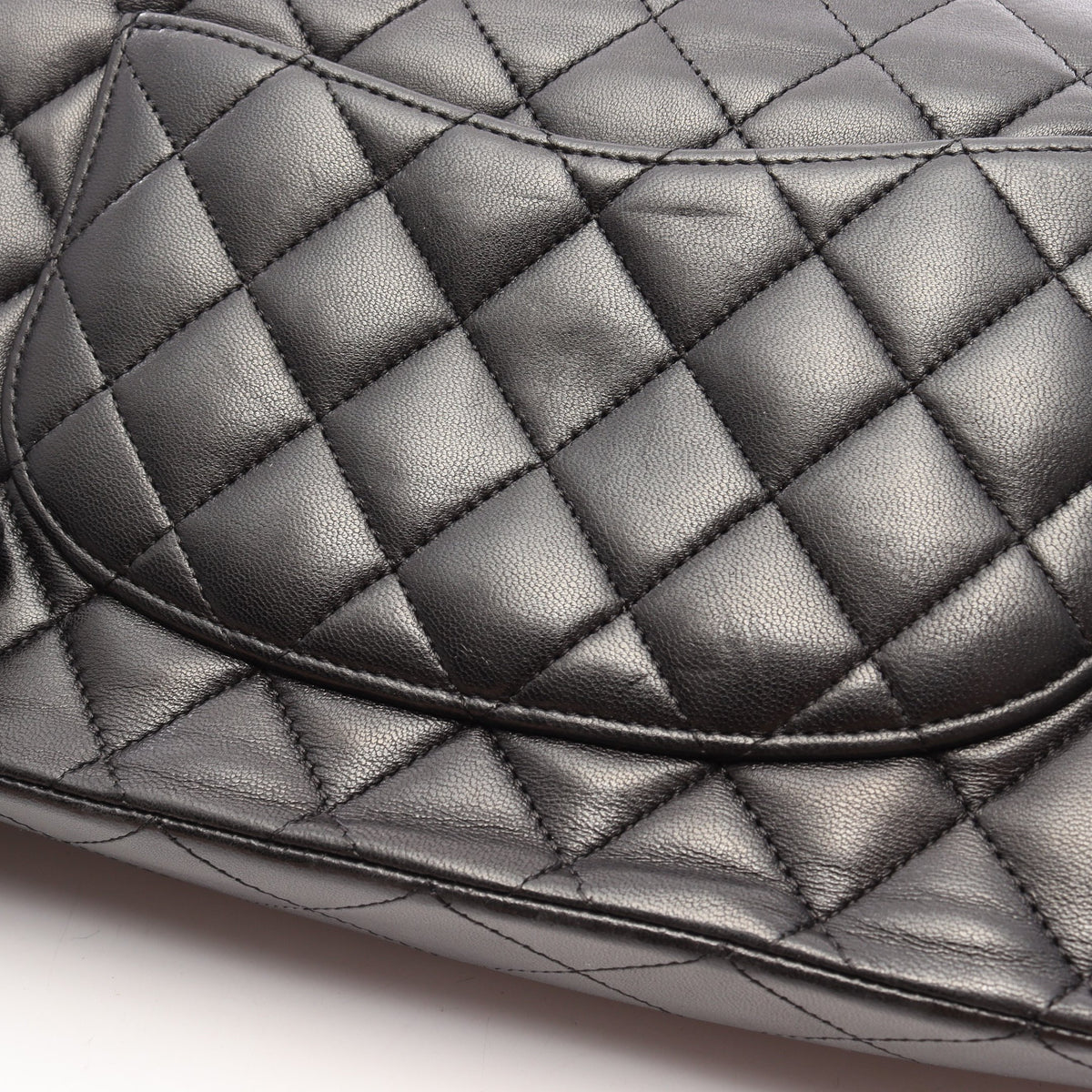 マトラッセ Wフラップ Wチェーンショルダーバッグ ラムスキン ブラック シルバー金具 シャネル バッグ CHANEL