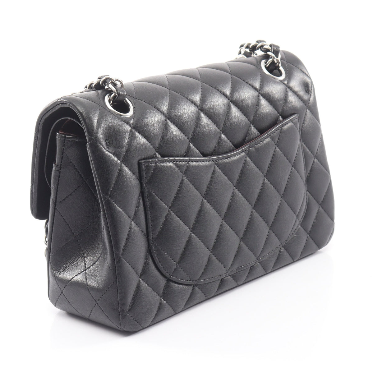 マトラッセ Wフラップ Wチェーンショルダーバッグ ラムスキン ブラック シルバー金具 シャネル バッグ CHANEL