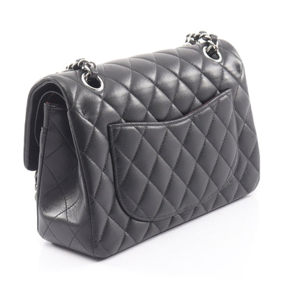 マトラッセ Wフラップ Wチェーンショルダーバッグ ラムスキン ブラック シルバー金具 シャネル バッグ CHANEL