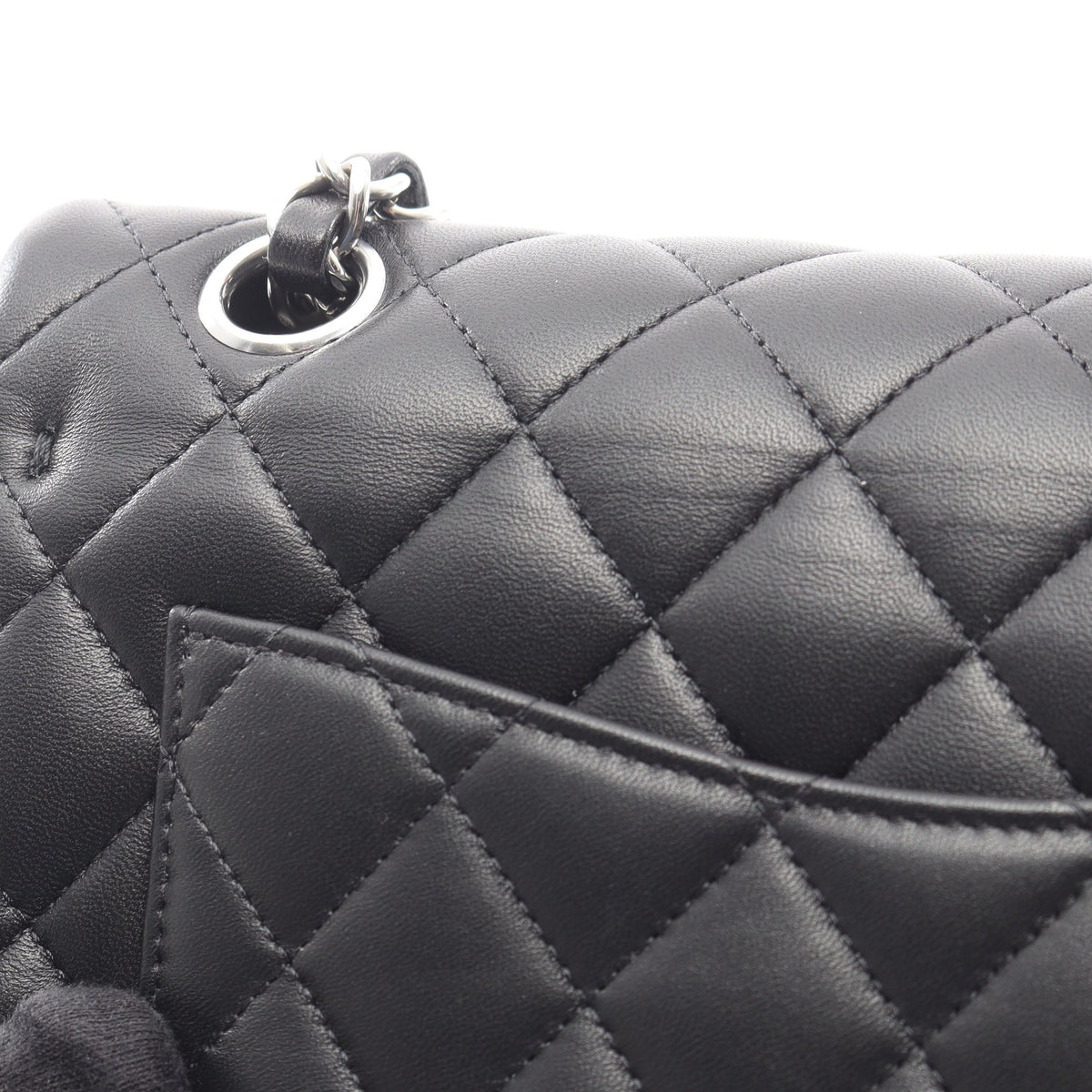 マトラッセ Wフラップ Wチェーンショルダーバッグ ラムスキン ブラック シルバー金具 シャネル バッグ CHANEL