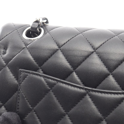 マトラッセ Wフラップ Wチェーンショルダーバッグ ラムスキン ブラック シルバー金具 シャネル バッグ CHANEL