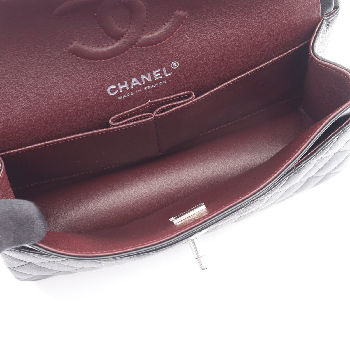 マトラッセ Wフラップ Wチェーンショルダーバッグ ラムスキン ブラック シルバー金具 シャネル バッグ CHANEL