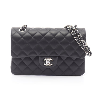 マトラッセ Wフラップ Wチェーンショルダーバッグ ラムスキン ブラック シルバー金具 シャネル バッグ CHANEL