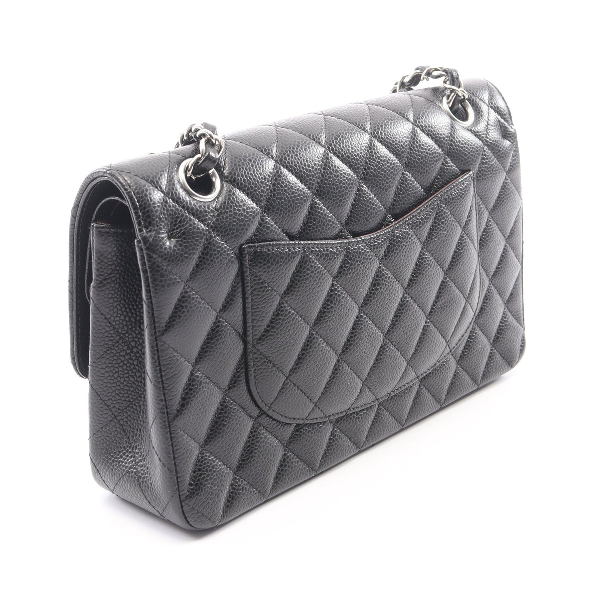 マトラッセ Wフラップ Wチェーンショルダーバッグ キャビアスキン ブラック シルバー金具 シャネル バッグ CHANEL